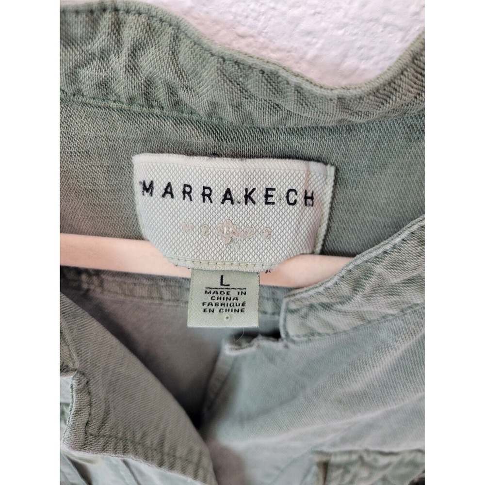 Marrakech Anthropologie Women L Green Linen Blend Utility Romper Drawstring - Picture 4 of 9